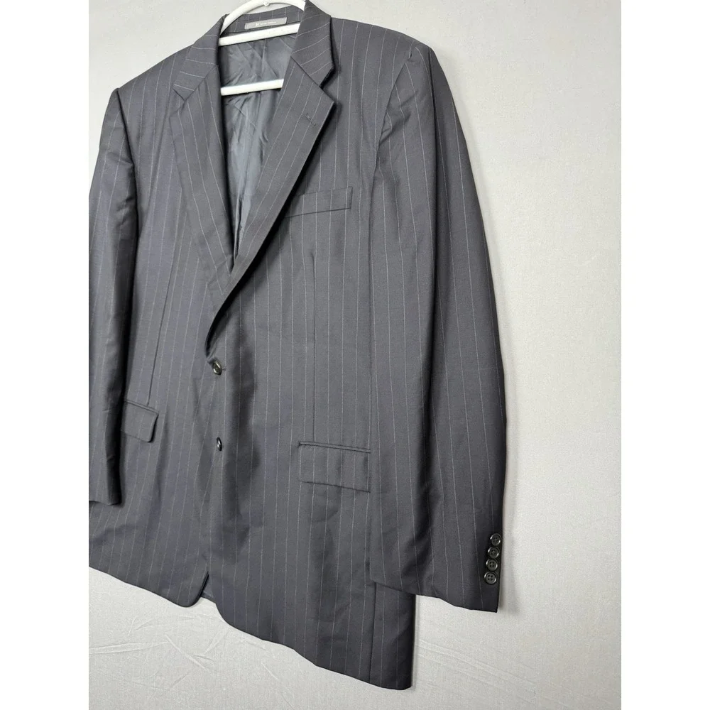 Vintage Hickey Freeman Black Wool Suit Blazer Mens‎ 46L Sport Coat Pinstripe 90s
